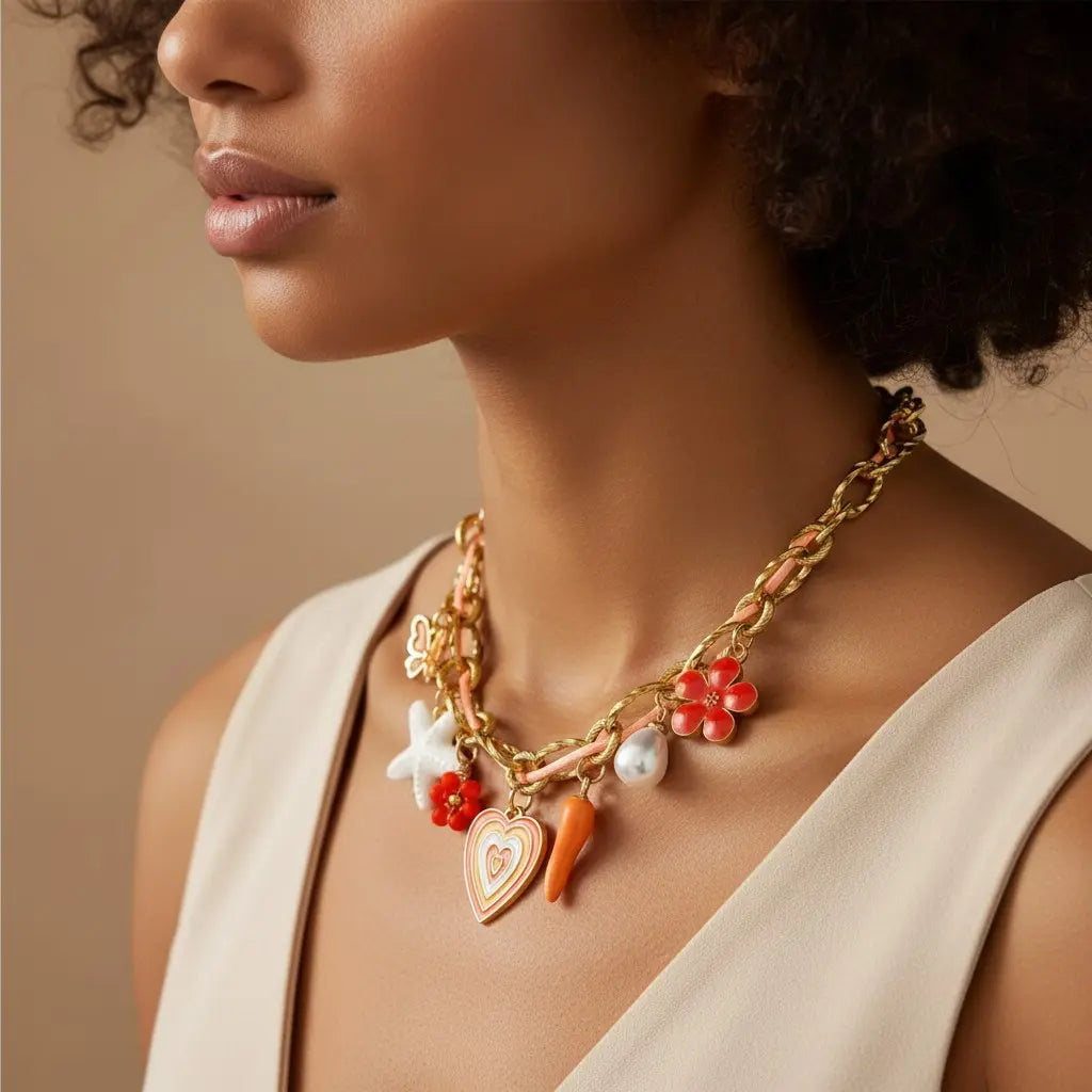 Lia – Collier doré à charms corail
