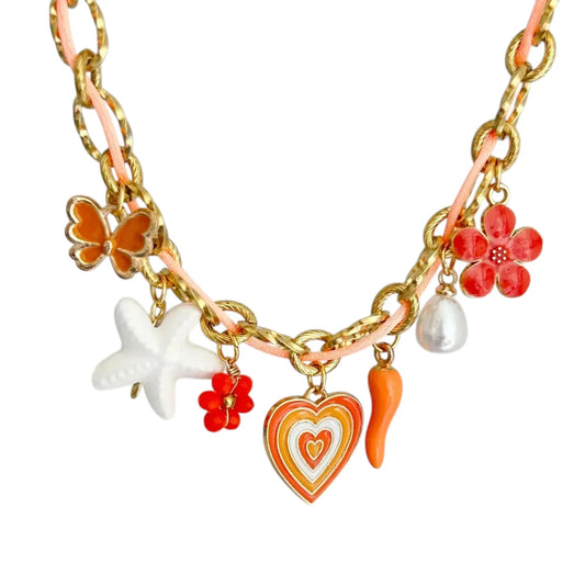 Lia – Collier doré à charms corail
