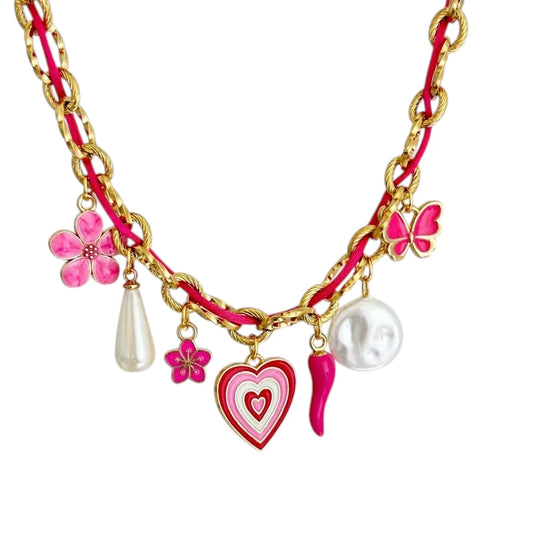 Lena – Collier doré à charms roses