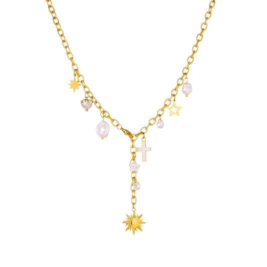 Livia – Collier doré en Y à charms célestes